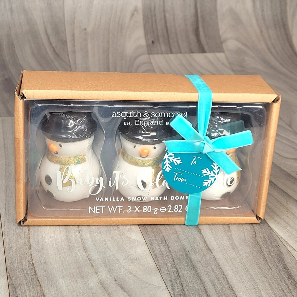 Asquith & Somerset Vanilla Snow Bath Bombs Gift Set (3 Snowman Pack) New